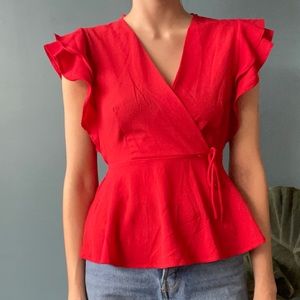 Red Monteau Peplum V-Neck Blouse